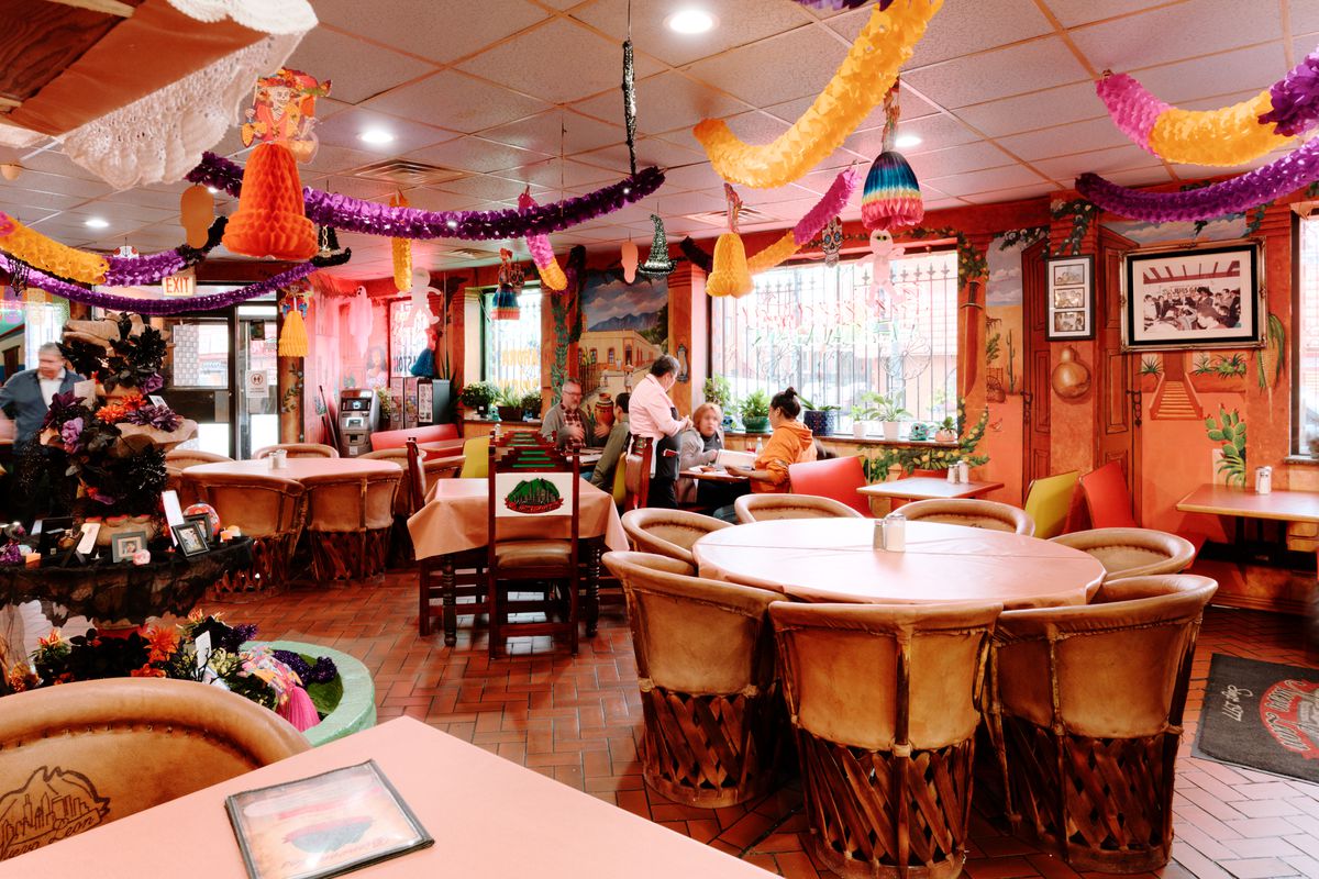 A dining room inside Mexican restaurant Nuevo Leon.