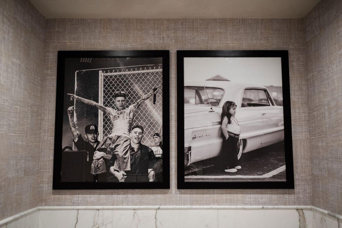 Two framed black and white photographs.