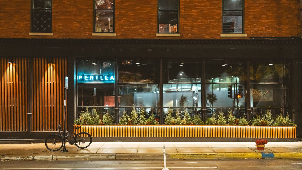 A rendering of Perilla Korean American Steakhouse at night.